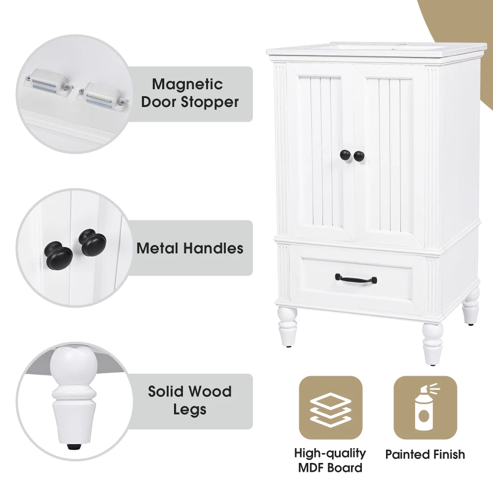 Modern & Independent 20" White Bathroom Vanity w/Semilune Ceramic Sink