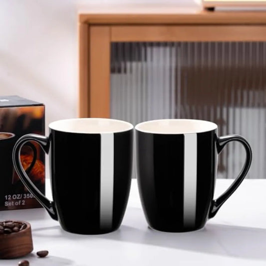 Large Ceramic Black Coffee Mugs(Set of 2)