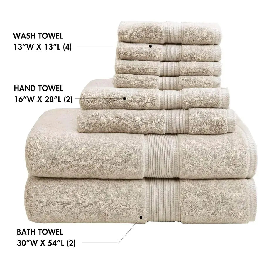 Modern 8-Piece Natural Ultra-soft 100% Cotton Towel Set