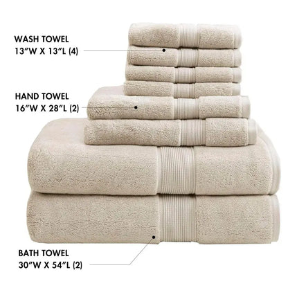 Modern 8-Piece Natural Ultra-soft 100% Cotton Towel Set