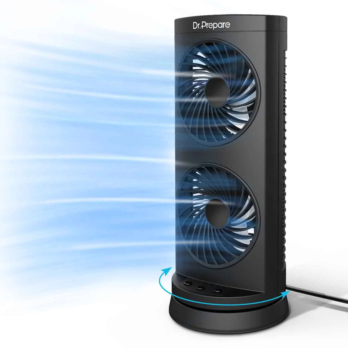 DR.PREPARE Portable Desk Tower Fan - Dual Fan Design with 110° Oscillation - Black, compact portable desk fan for tabletop cooling