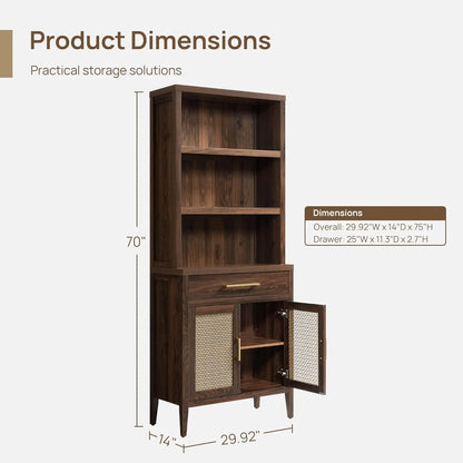 70" Tall 5-Tier Bookshelf w/Storage Cabinets & Drawers