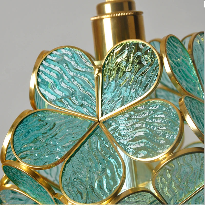 Luxurious Glass Flower Petal Hanging Pendant Light w/a Brass Finish 