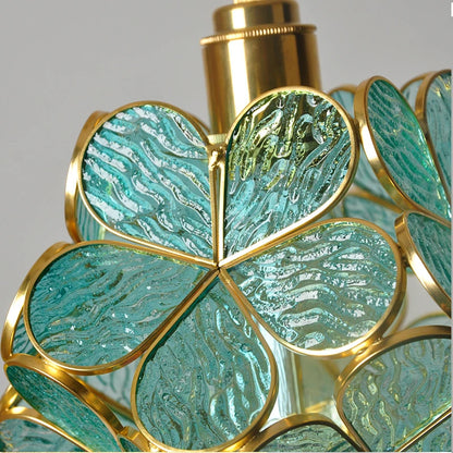 Luxurious Glass Flower Petal Hanging Pendant Light w/a Brass Finish 