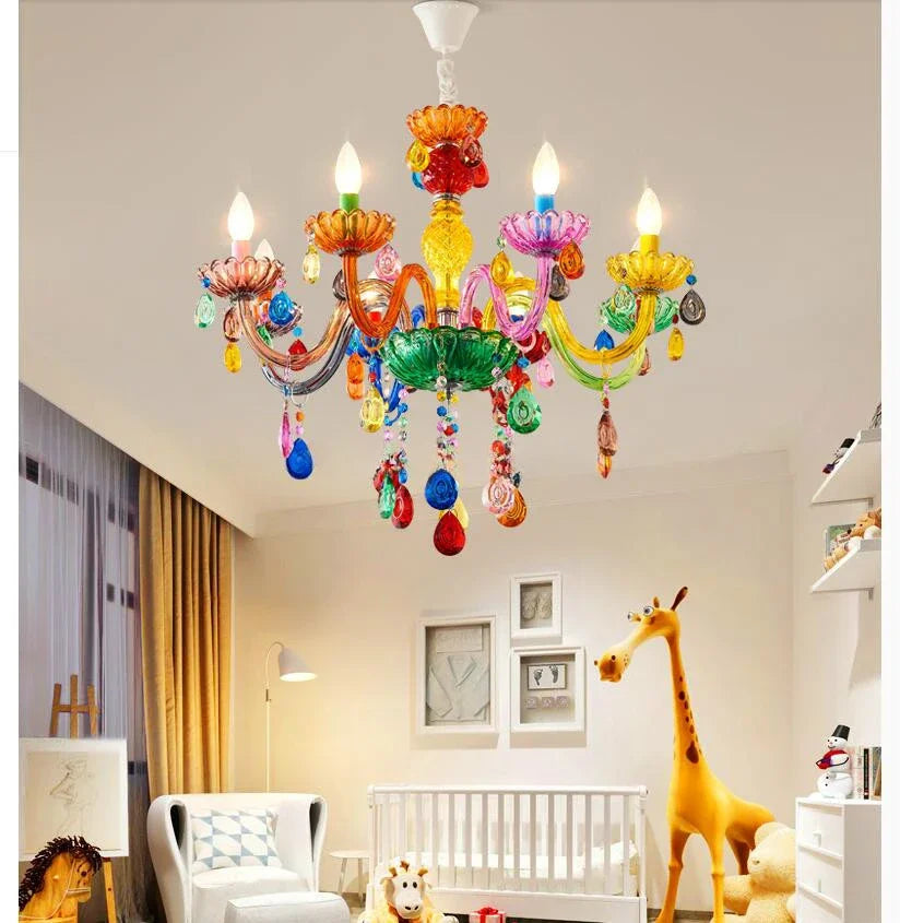 Beautiful Colorful 100% Crystal Pendant Lamp adorned with K9 crystals, reflecting light and producing magical rainbows.