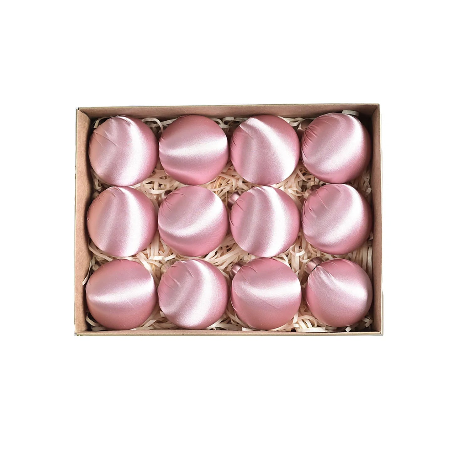 Collection of satin silk ball ornaments featured in a holiday setting, adding a touch of elegance and joy to Christmas decor.
