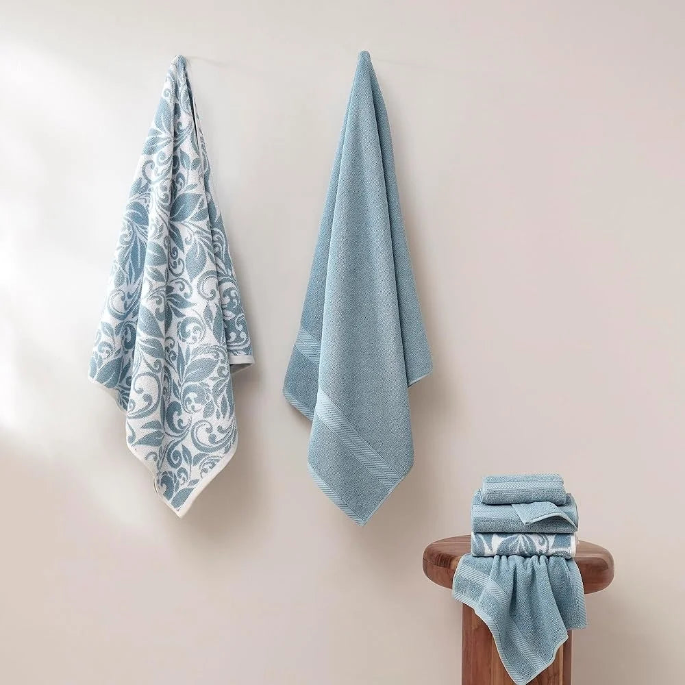 Reversible Ultra-Soft Sky Blue 100% Cotton Bath Towel 6-Piece Set