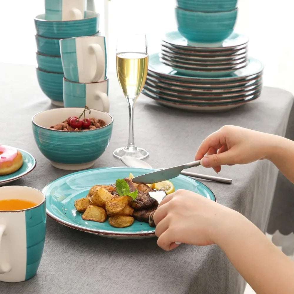 16-Piece Vintage Turquoise Ceramic Dinnerware Set