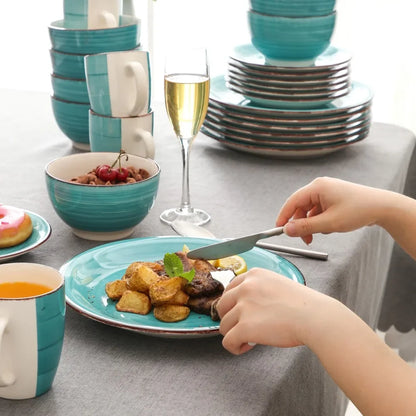 16-Piece Vintage Turquoise Ceramic Dinnerware Set