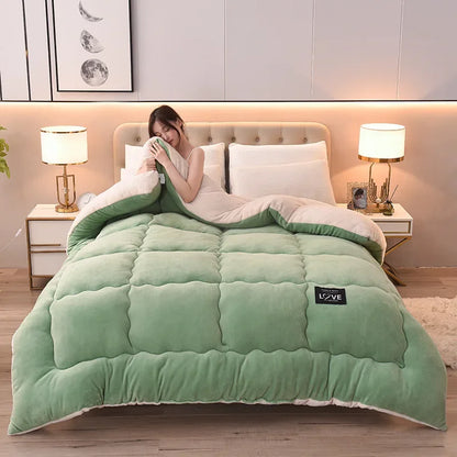 Extra Large Double-Sided Velvet Blanket on a bed, highlighting its luxury and warmth.
