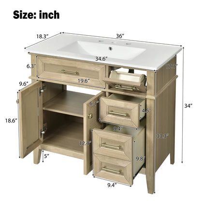 Classic & Elegant 36" Bathroom Vanity with Ceramic Sink