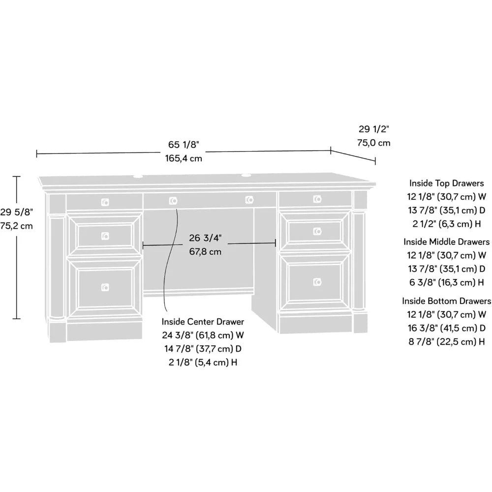 Executive Office Desk with Drawers, File Cabinet Storage & Keyboard Tray