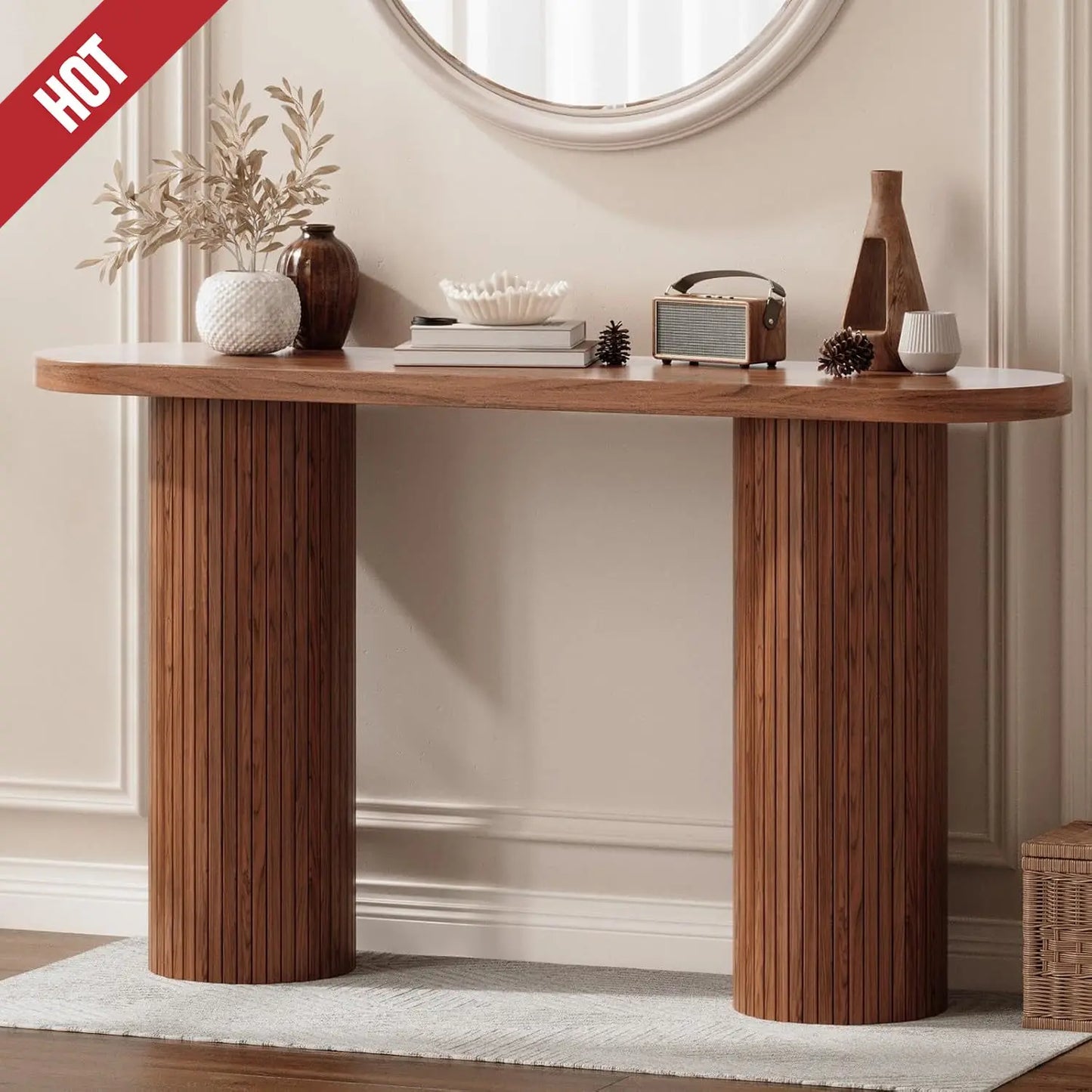 55" Fluted Entryway Table~Wood Console Table
