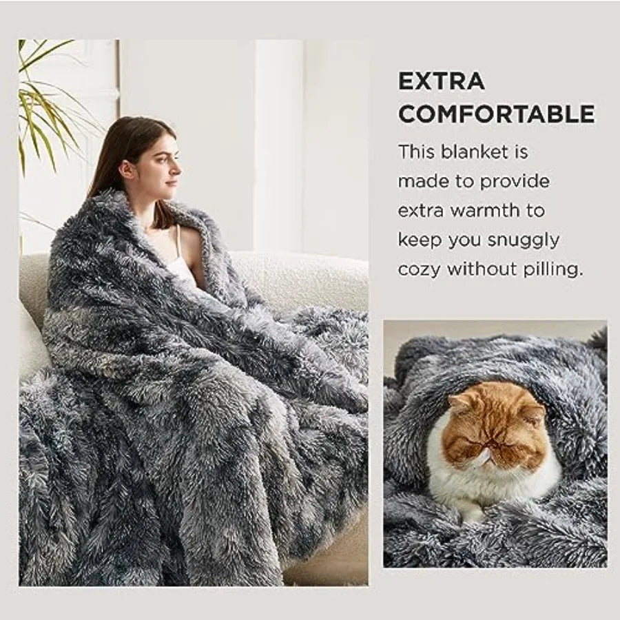 A beautifully decorated living room featuring the 50x60 Grey Faux Fur Sherpa Throw Blanket, Plush Reversible.