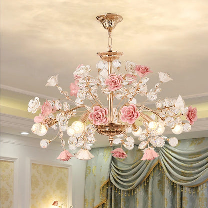 European Court Style LED Crystal Chandelier-Modern Rose Decoration