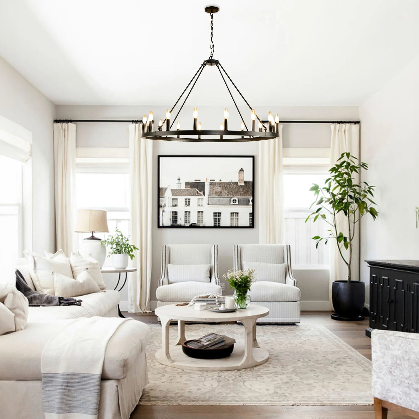 Rustic Farmhouse 16-Light Wagon Wheel Chandelier