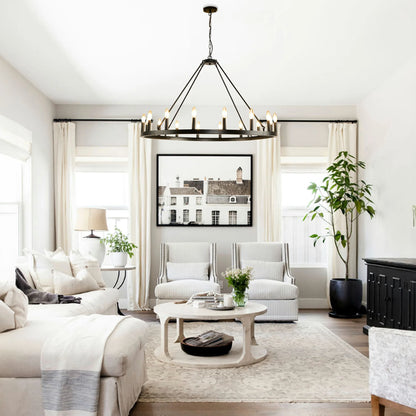 Rustic Farmhouse 16-Light Wagon Wheel Chandelier