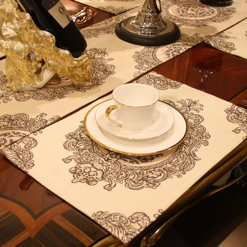 Blue High Quality Chenille Noble Table Runner draped elegantly over a table, highlighting its luxurious chenille fabric and durability. This is the perfect chenille table runner for enhancing home aesthetics.