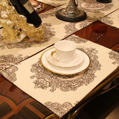 Blue High Quality Chenille Noble Table Runner draped elegantly over a table, highlighting its luxurious chenille fabric and durability. This is the perfect chenille table runner for enhancing home aesthetics.