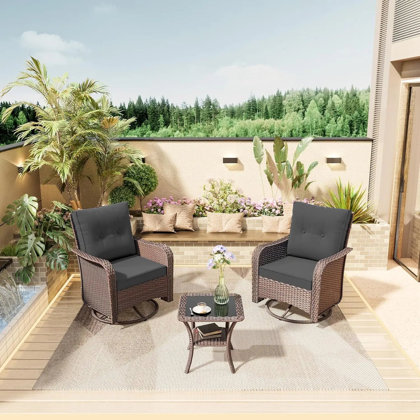 3-Piece Aluminum Outdoor Swivel Rocking Chair Set