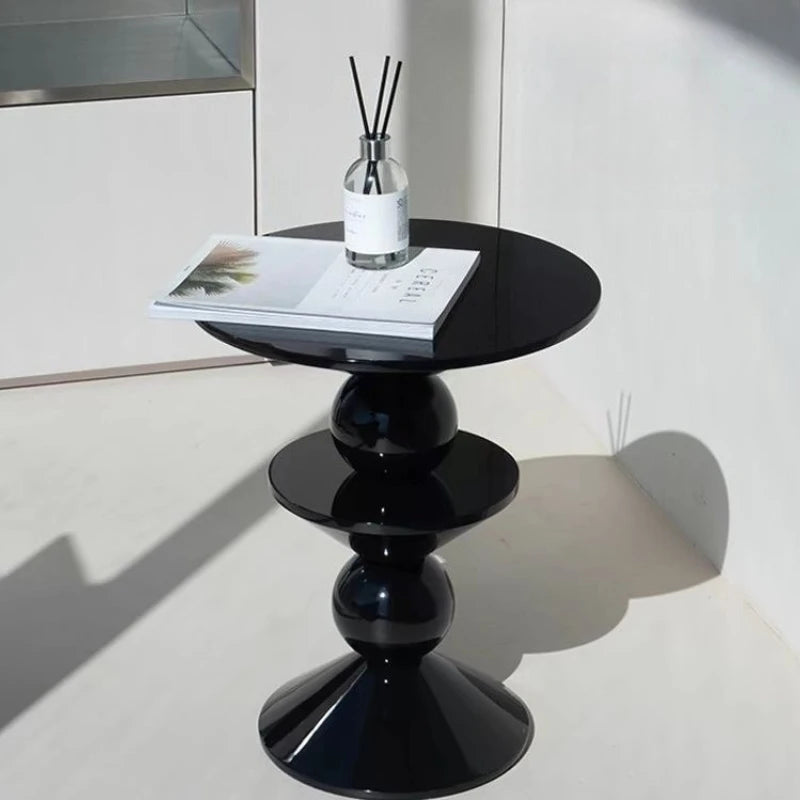 Modern Geometric FRP Black Round Side Table w/a High-gloss Finish