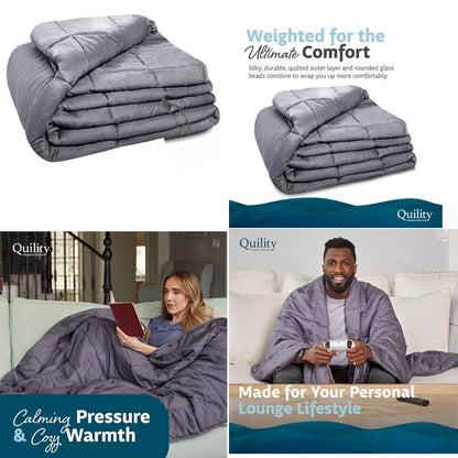 Quility 20 lb Queen Weighted Blanket, 60x80 Breathable Cotton Glass Bead Blanket for Adults, styled with modern bedding for a calming 20 lb weighted blanket sleep setup