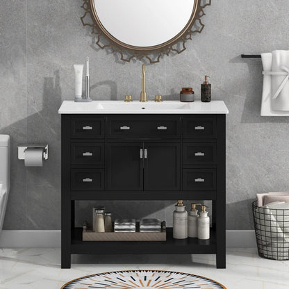 Modern 36'' Independent Bathroom Vanity w/Mounted Ceramic Sink
