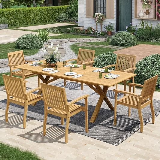 7-Piece 100% Acacia Wood Outdoor Dining Set w/Extension Sleeve
