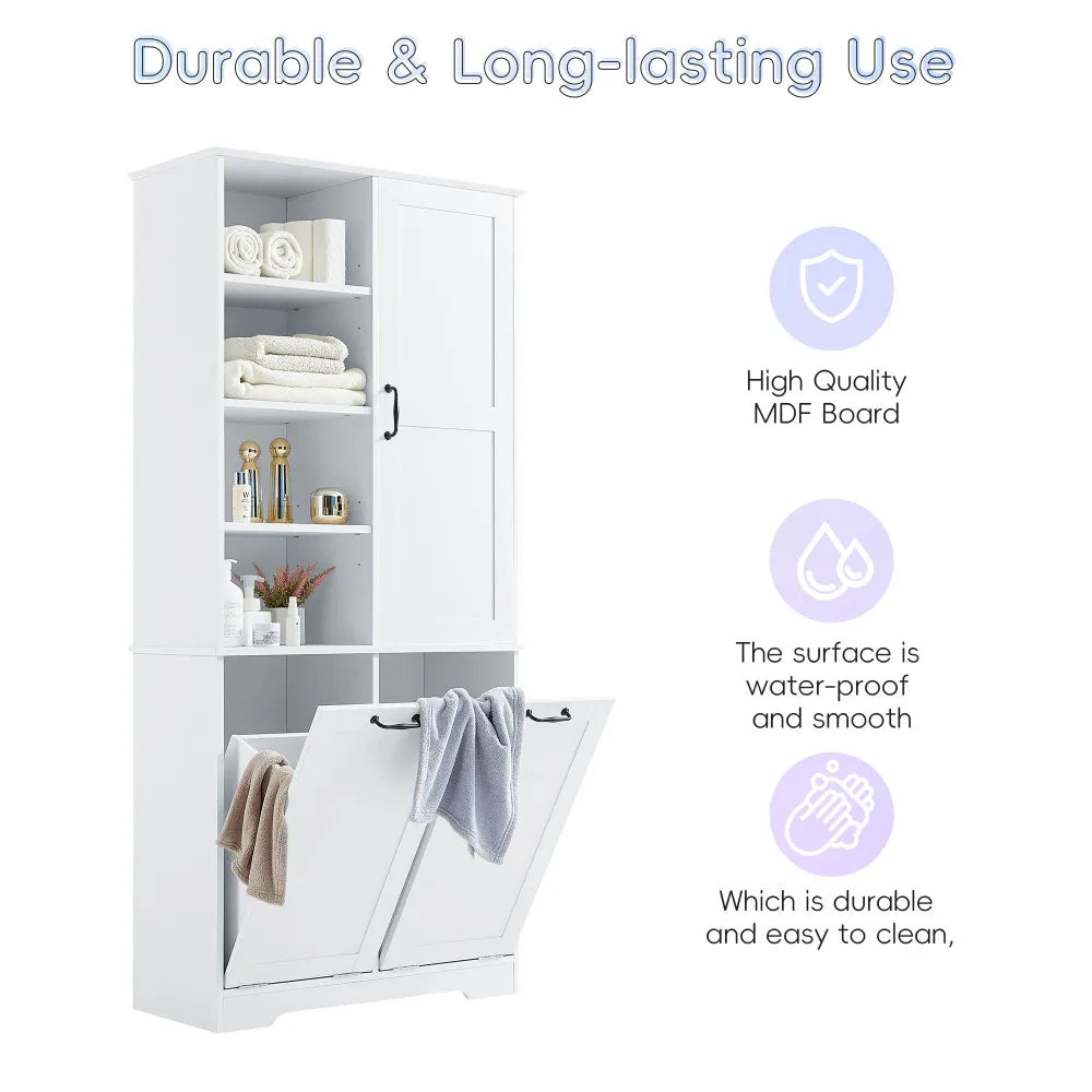 Contemporary 68" Freestanding White Open Hamper Cabinet