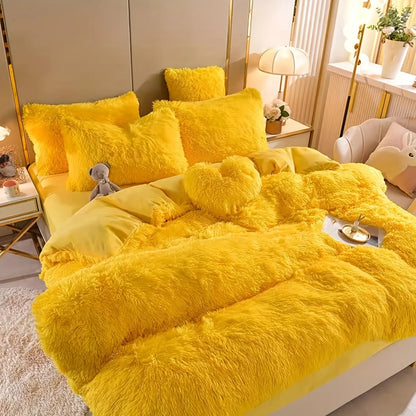 Faux Fur Duvet Cover Set's ultra-soft shaggy microfiber material highlighted, showcasing its luxurious touch.