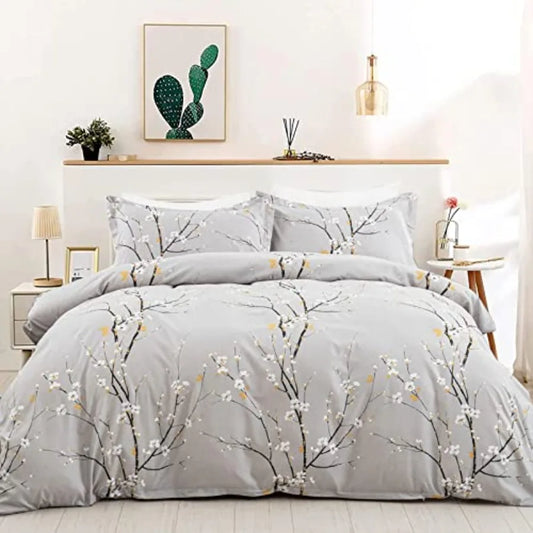 Sage Green & Yellow Floral Duvet Cover Set Queen – featuring a detailed close-up of the soft microfiber fabric and sage green floral design, showcasing the elegant look of the bedding.