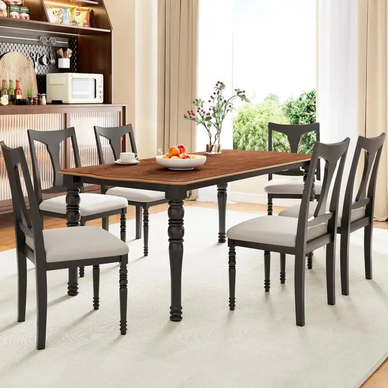Country Farmhouse Style 7-Piece Dining Set w/6 Chairs