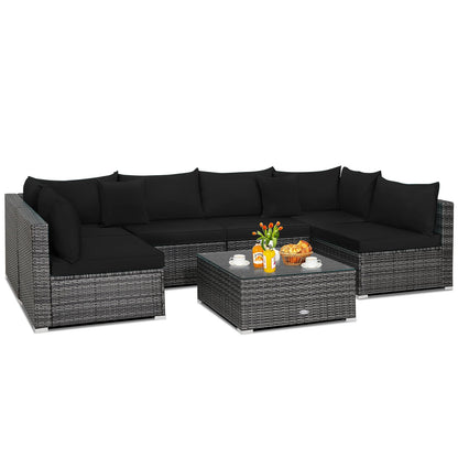 Modern 7-Piece PE Rattan Sectional Sofa Set