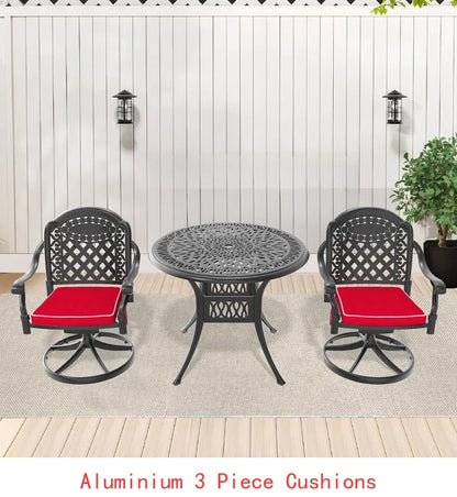   3 or 5-Piece All-Weather Black Cast Aluminum Patio Set w/Swivel Chairs & Cushions