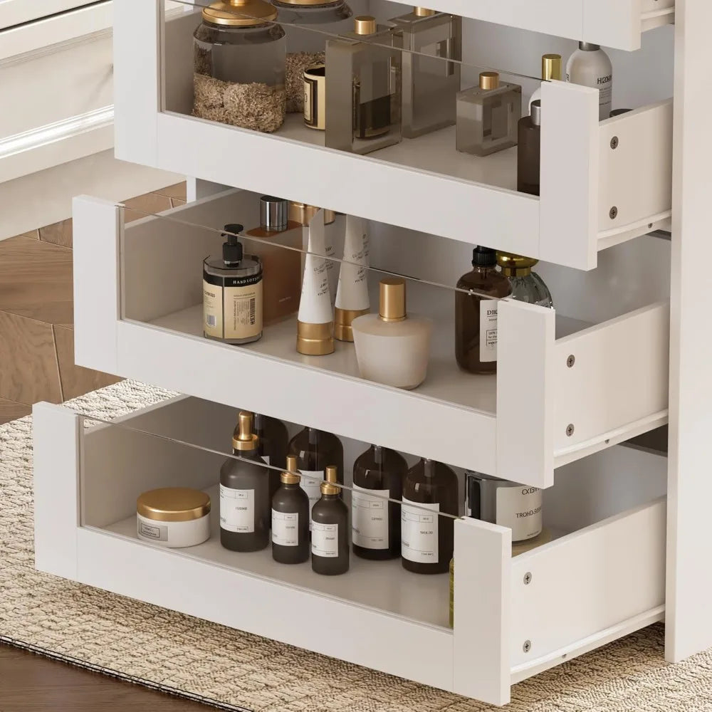 Vanity Storage Island/Jewelry Display Cabinet w/Glass Top & 8 Drawers