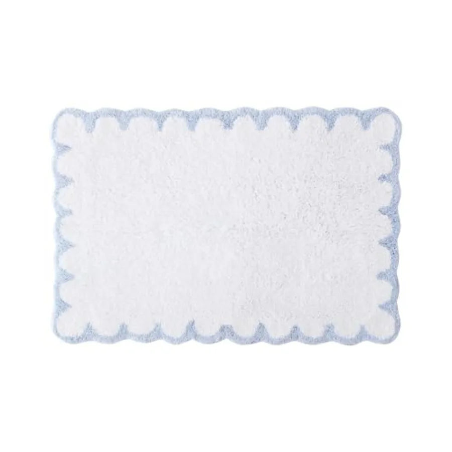 Sage-colored scalloped edge on the 20 x 30 Cotton Bath Rug, perfect for coastal and farmhouse style bathrooms