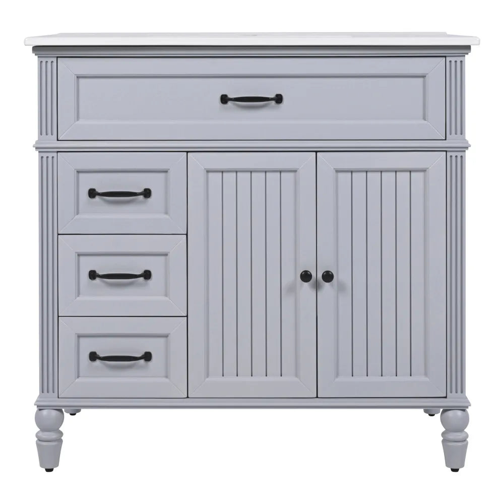 Freestanding 36" White Bathroom Vanity w/Ceramic Sink