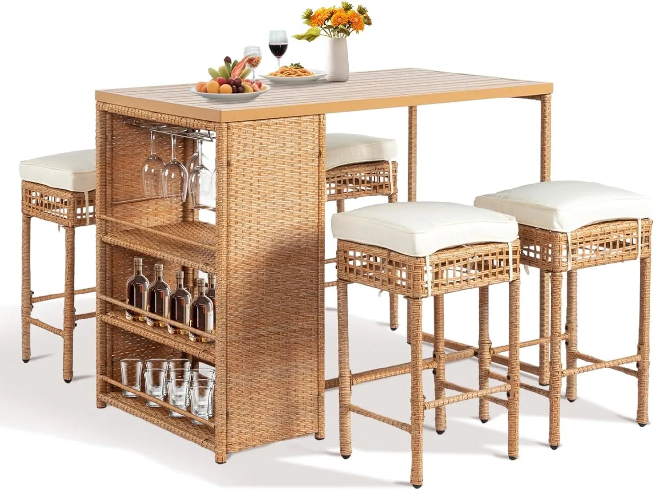 Premium 5-piece All-Weather Outdoor Bar Table & Chair Set