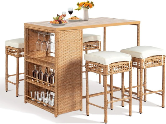 Premium 5-piece All-Weather Outdoor Bar Table & Chair Set