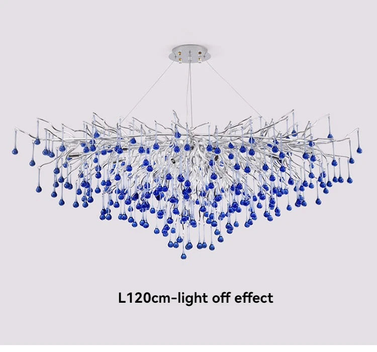 Luxury Chrome Branch  &  Silver Blue Crystal Ceiling Chandelier