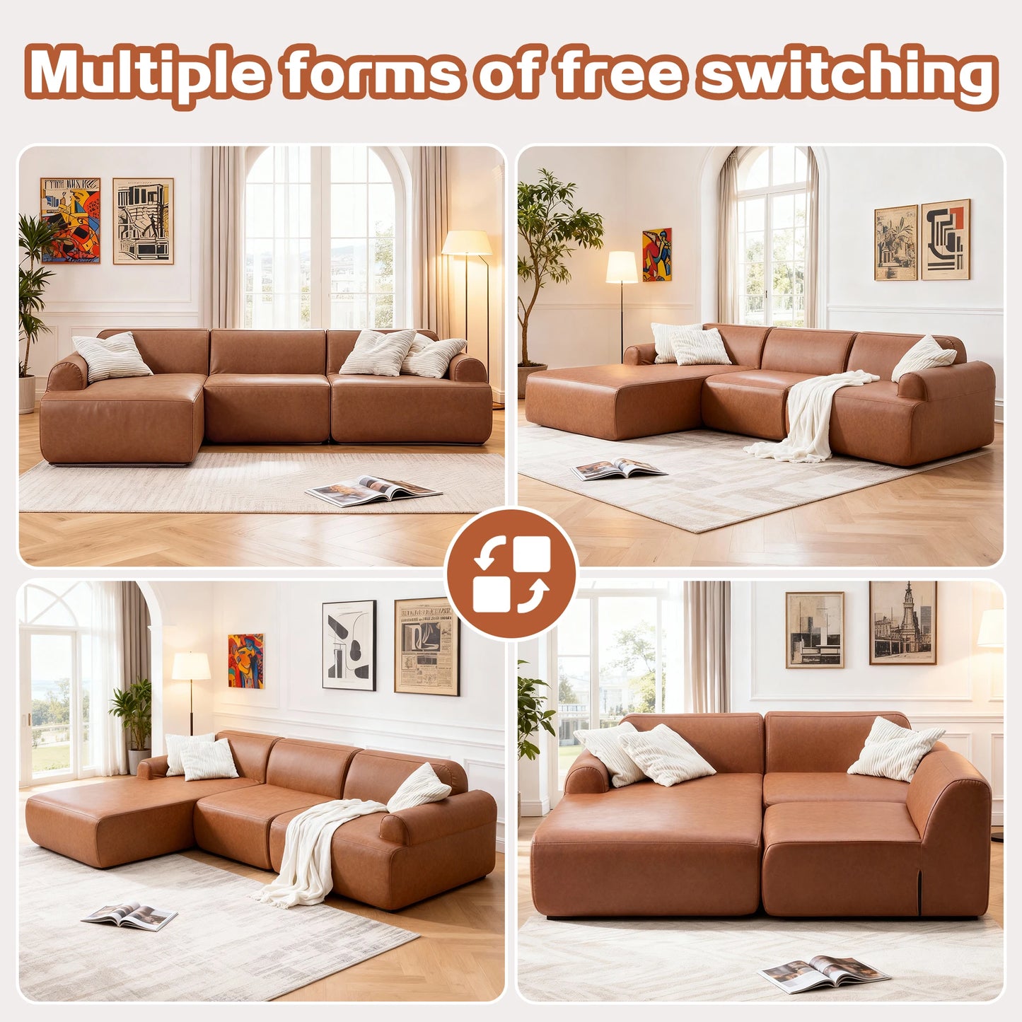 L-Shaped Modular Sofa in grey corduroy fabric, showing off its sophisticated look and high-quality materials for durability.