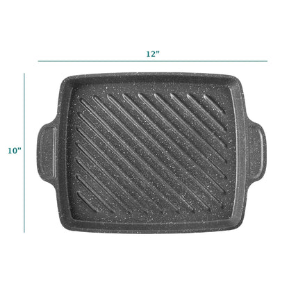 Versatile Cast Aluminum Nonistick Steak Pan12 Inch Square Non-Slip Handle Cast Aluminum Steak Pan Non-Stick Coating Rapid Heat Distribution Oven Safe Dishwasher Safe Easy