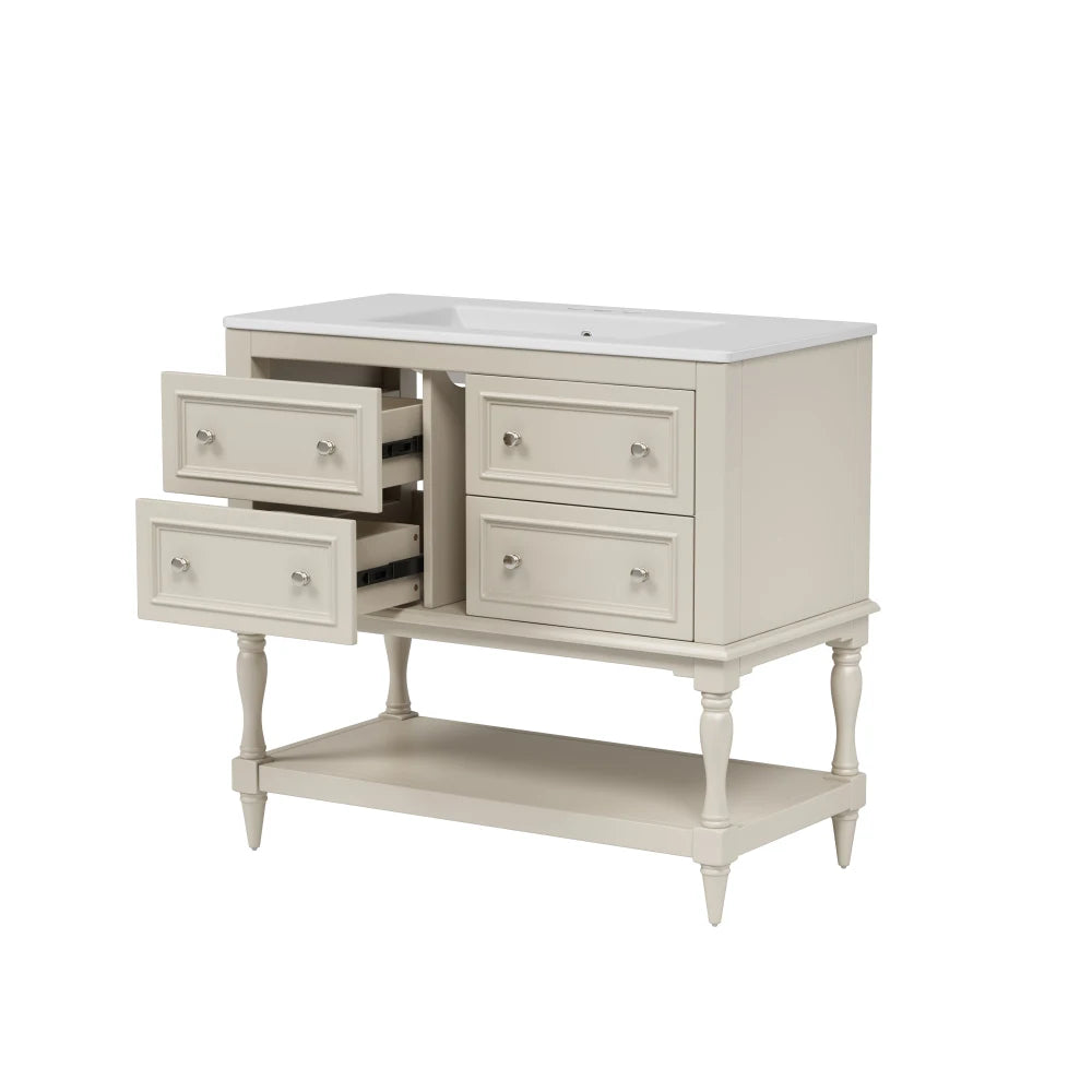 36" Beige Bathroom Vanity w/Ceramic Undermount Sink