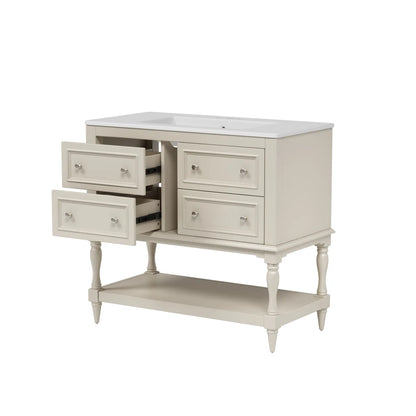 36" Beige Bathroom Vanity w/Ceramic Undermount Sink