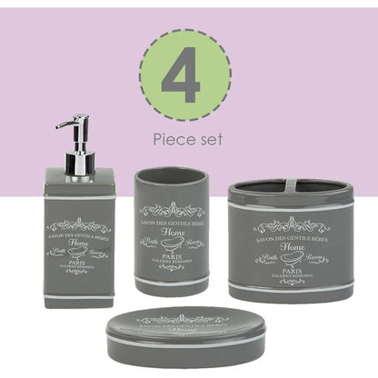 Decorative 4-Piece Gray Ceramic Bathroom Ensemble w/a Chic Paris Design