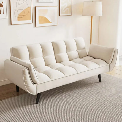Side view of the 57" Velvet Convertible Futon Sofa Bed, emphasizing its modern look and usability.