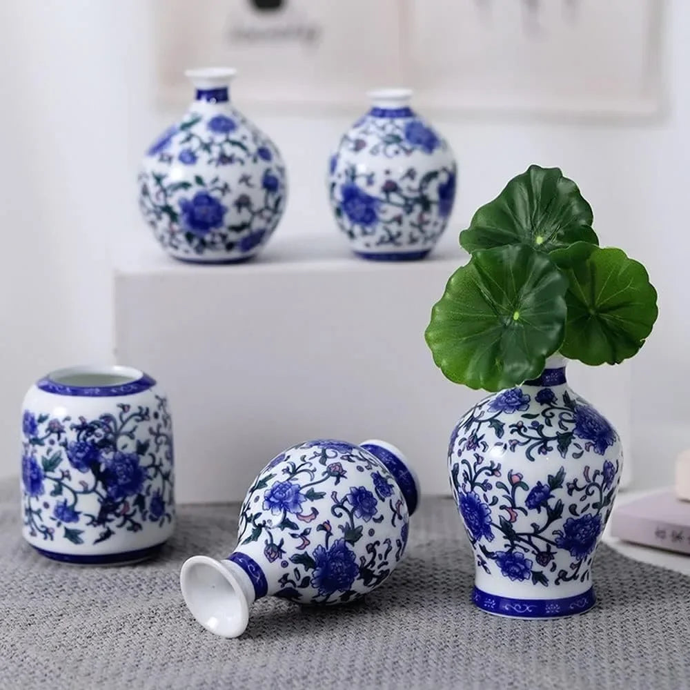 Traditional Asian Blue & White Mini Decorative Porcelain Jar