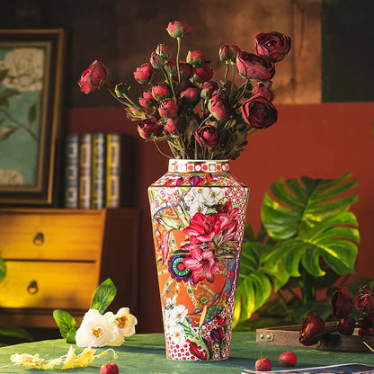 Colorful Ceramic Flower Vase with Gold Accents showcasing a vibrant design, perfect for retro glam floral decor.