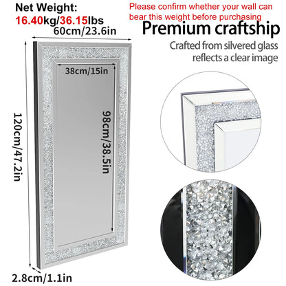 Modern Rectangular Crystal Crush Diamond Wall Mirror