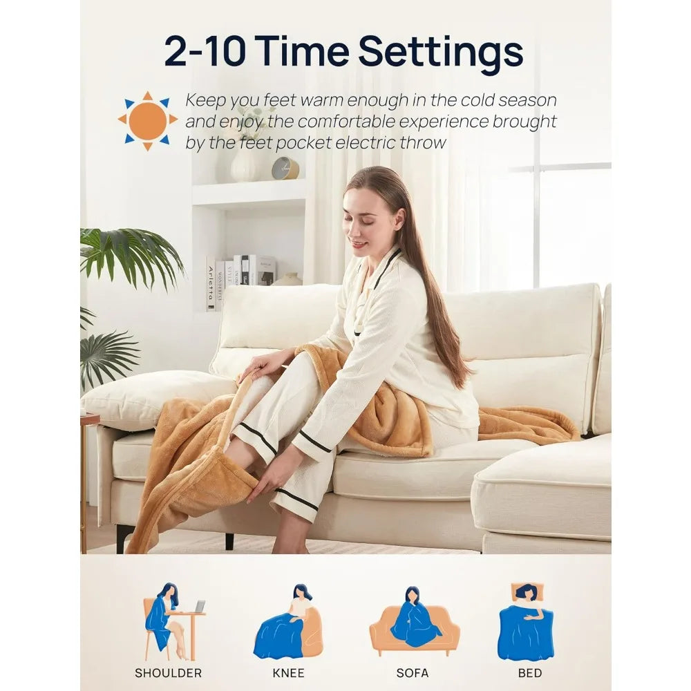 The remote control of the Cozy Flannel Sherpa Electric Blanket, emphasizing its adjustable settings.